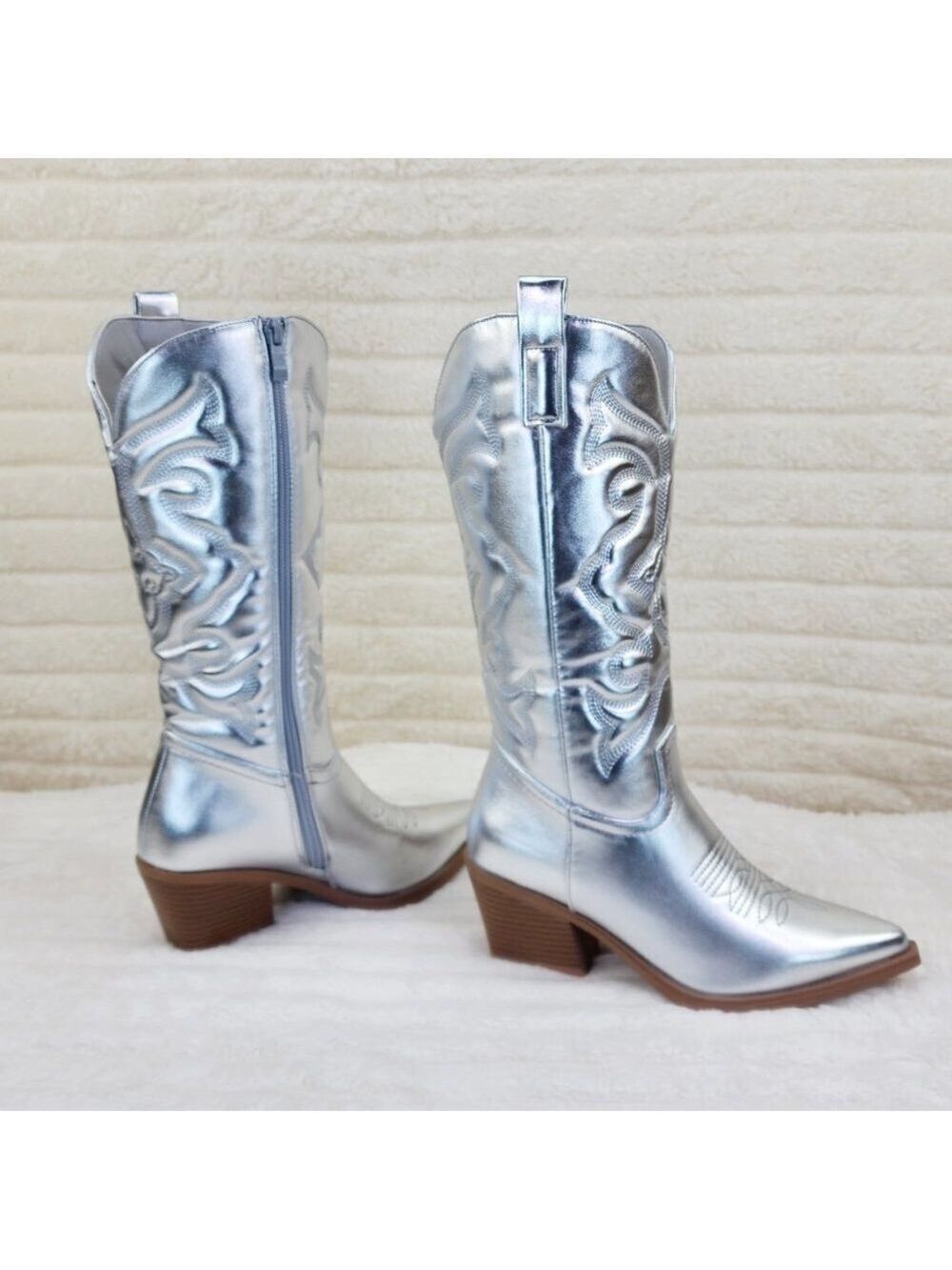 Disco Cowboy Metallic Silver Western Cowgirl Boots New
